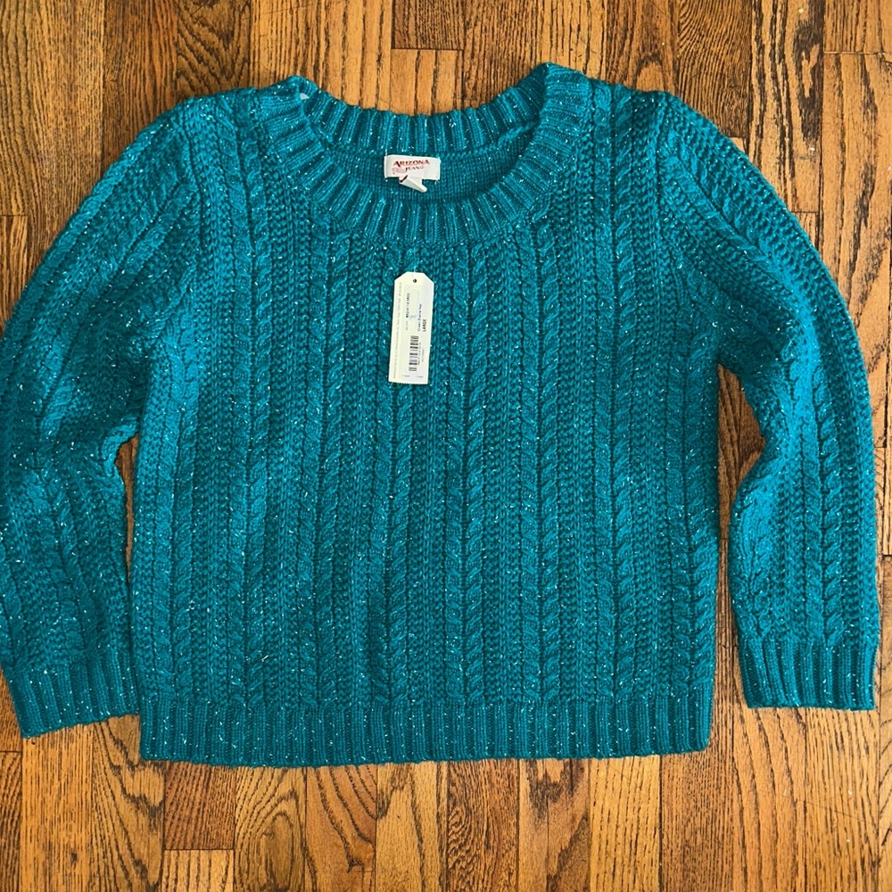 teal Vibrant Blue Cable Knit Sweater- new